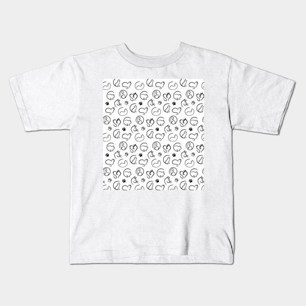 black and white cat pattern background wallpaper Kids T-Shirt by Spinkly